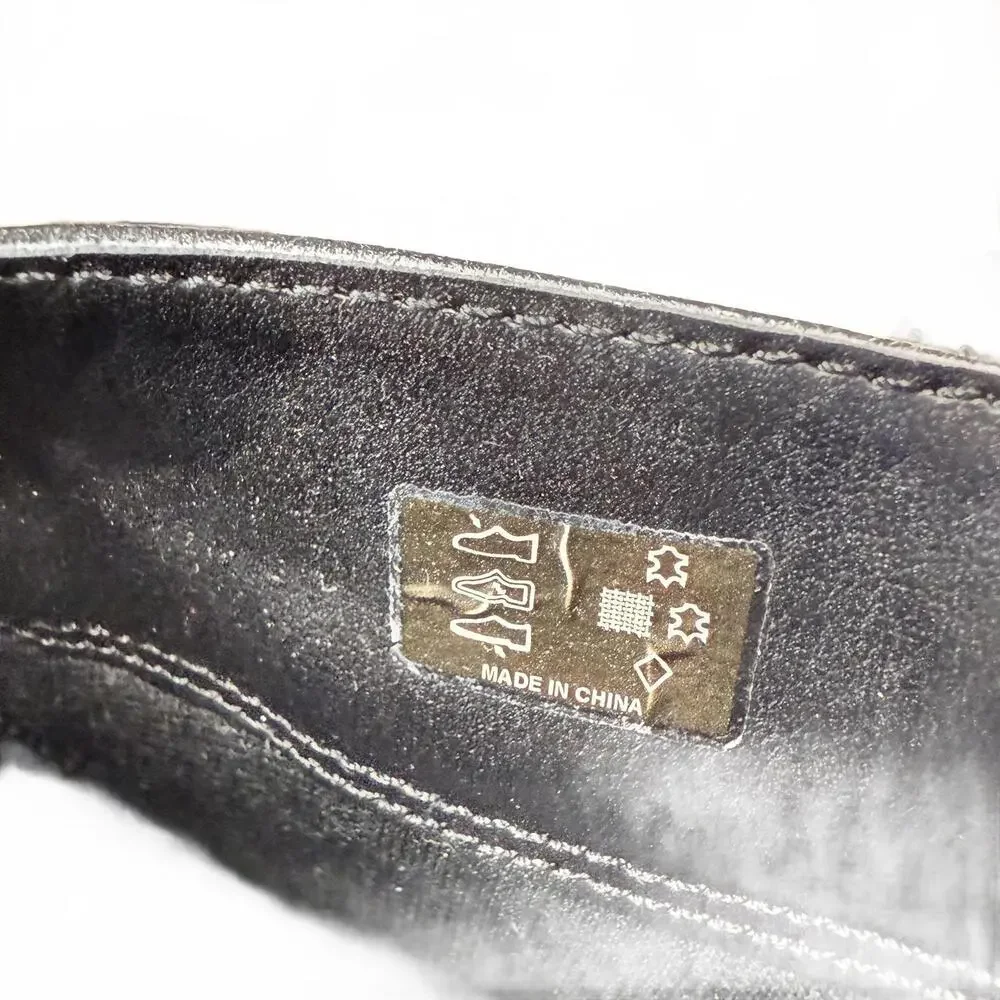 Black Women's Ecco full grain leather knee high moto buckle riding boots size 40